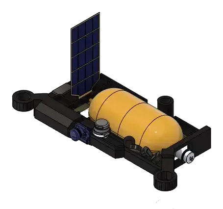 Tetraodon water-capture satellite deploying its solar array